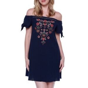 Skylar + Jade  Indigo Embroidered Boho Mini Dress M